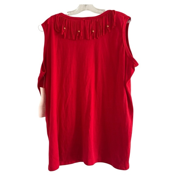 PHYSICAL ATTRACTION-NWT-Women Red FringeBeaded Sleeveless Shirt-PLUS Size 3X - Picture 6 of 8